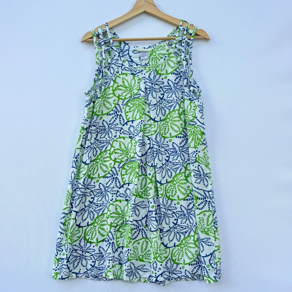 Pineapple Cove Medium Mini‎ Dress Blue Green White Womens Tropical Cruise Breezy